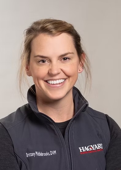 Woman in vest with text of Hagyard and Brittany Middlebrooks, DVM